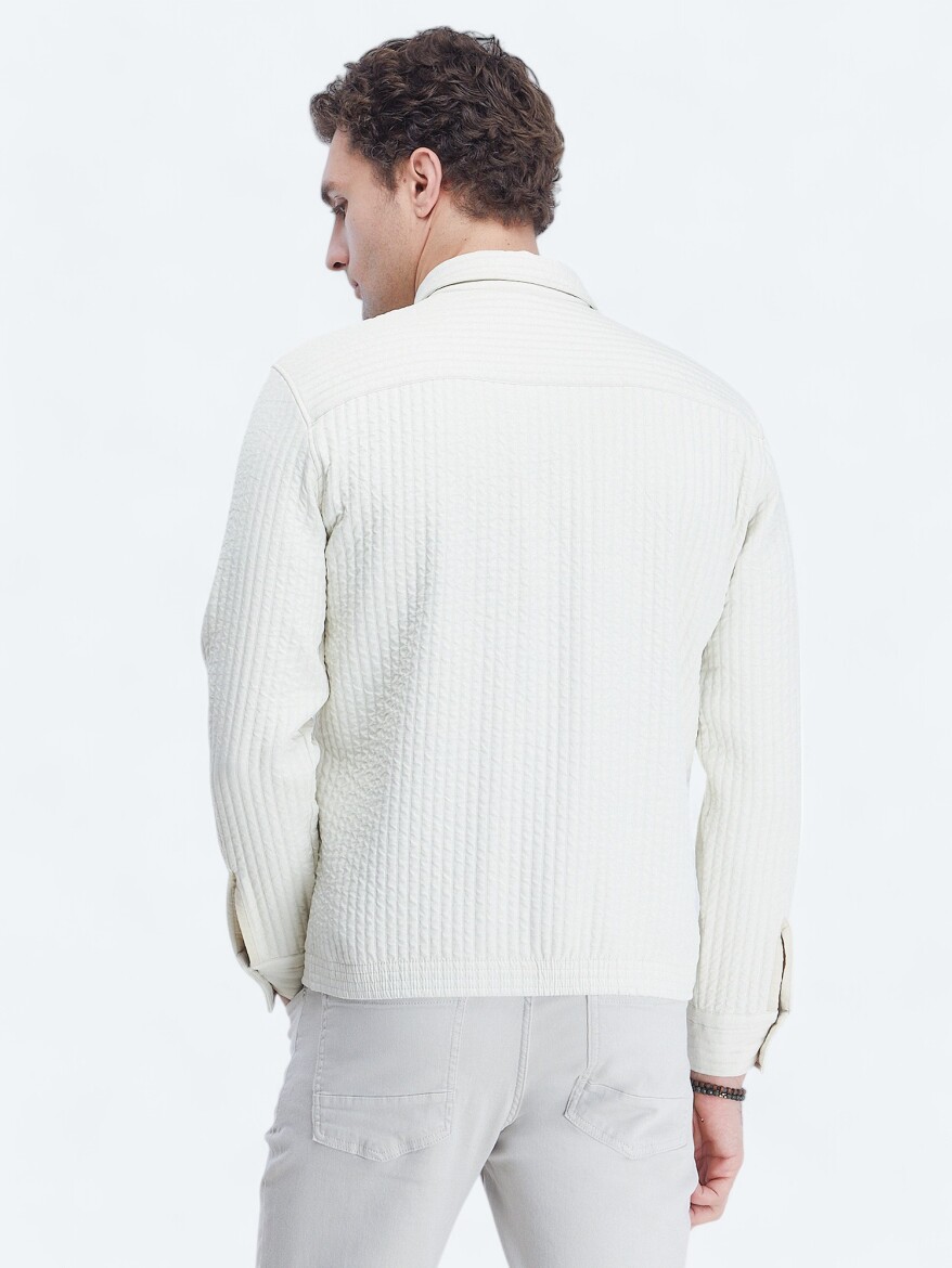 Off White Regular Fit Turtleneck Casual Weaving Coat - 5