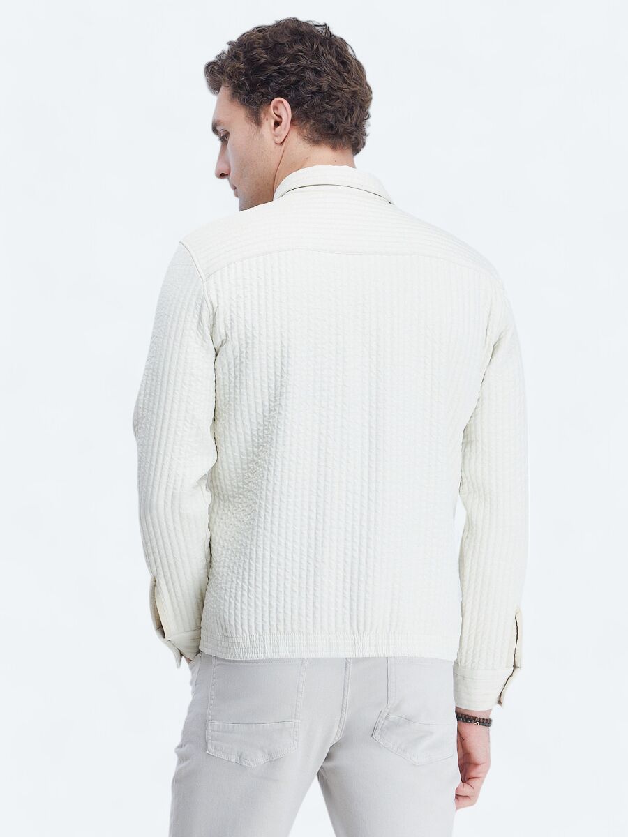 Off White Regular Fit Turtleneck Casual Weaving Coat - 5