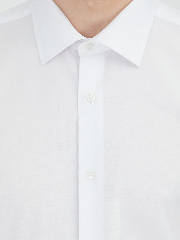 Off White Regular Fit Weaving Classical Cotton Blended Shirt - 5