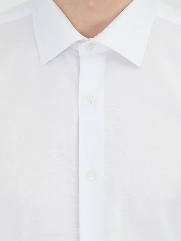 Off White Regular Fit Weaving Classical Cotton Blended Shirt - 5