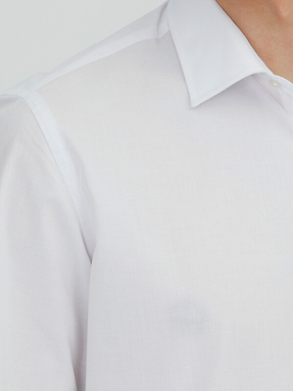 Off White Regular Fit Weaving Classical Cotton Blended Shirt - 4