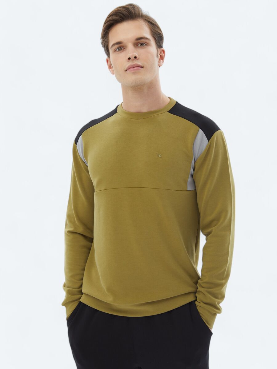 Oil Green Crew Neck Plain Sweatshirt - 2