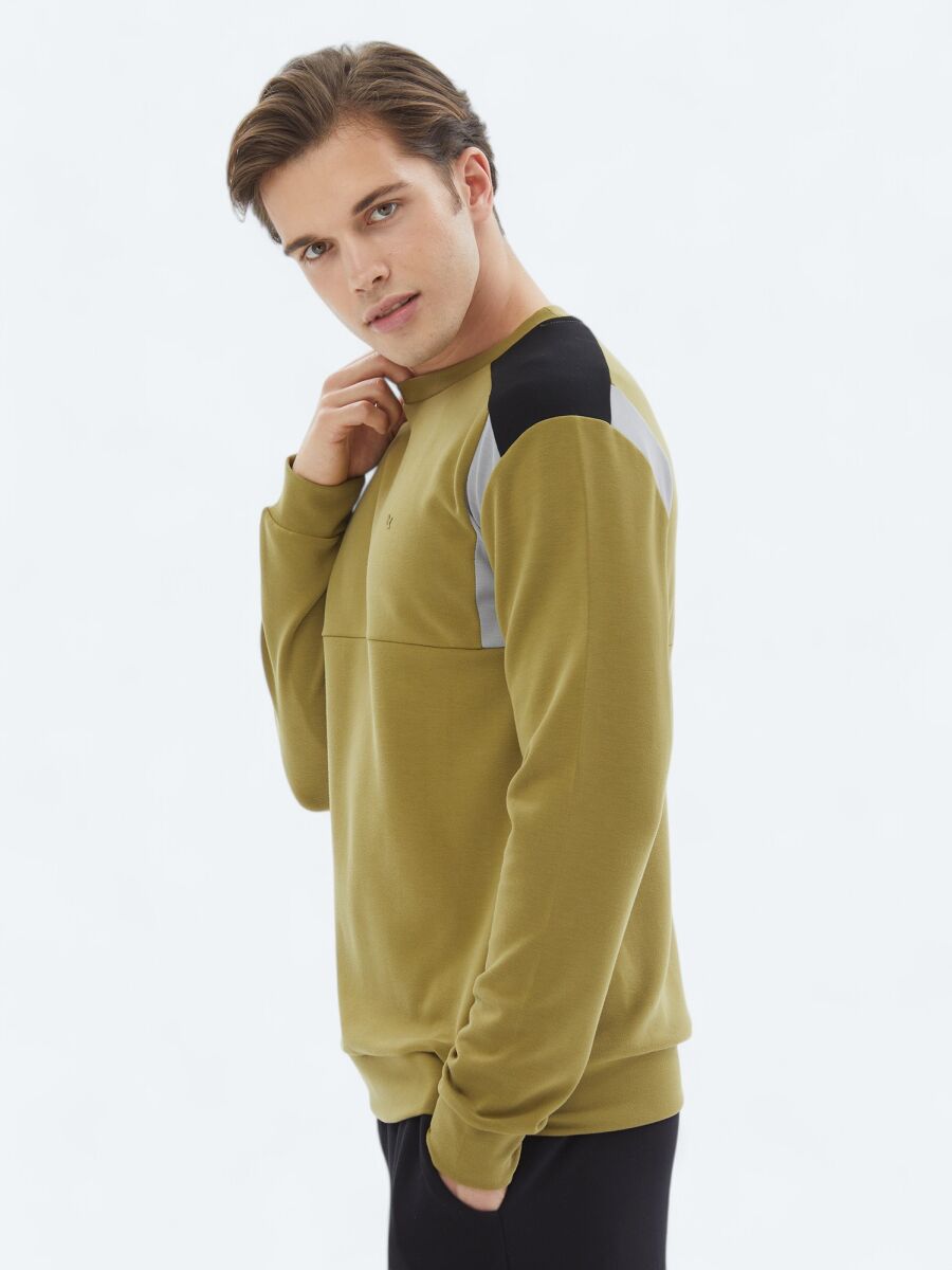 Oil Green Crew Neck Plain Sweatshirt - 5
