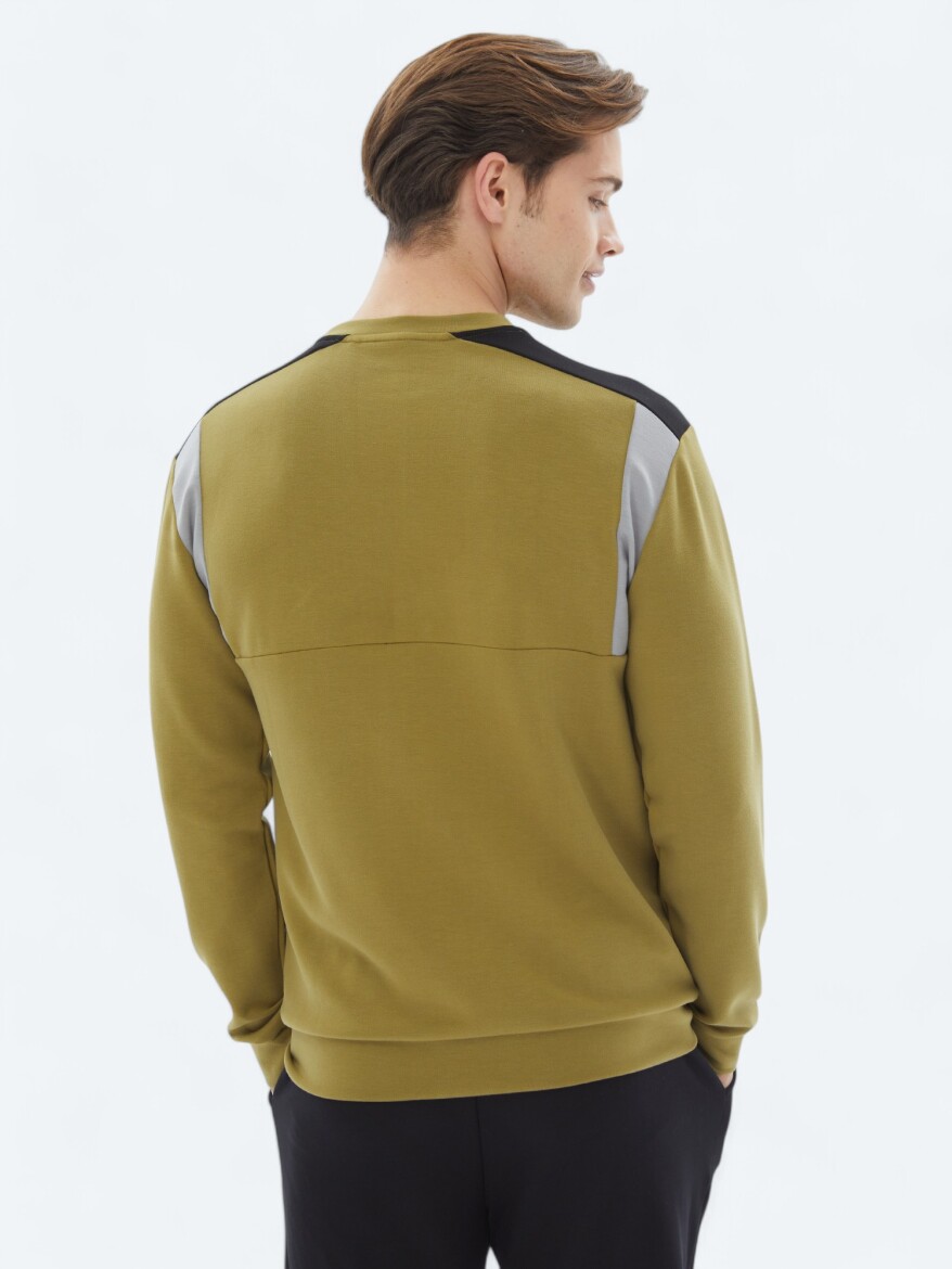 Oil Green Crew Neck Plain Sweatshirt - 6