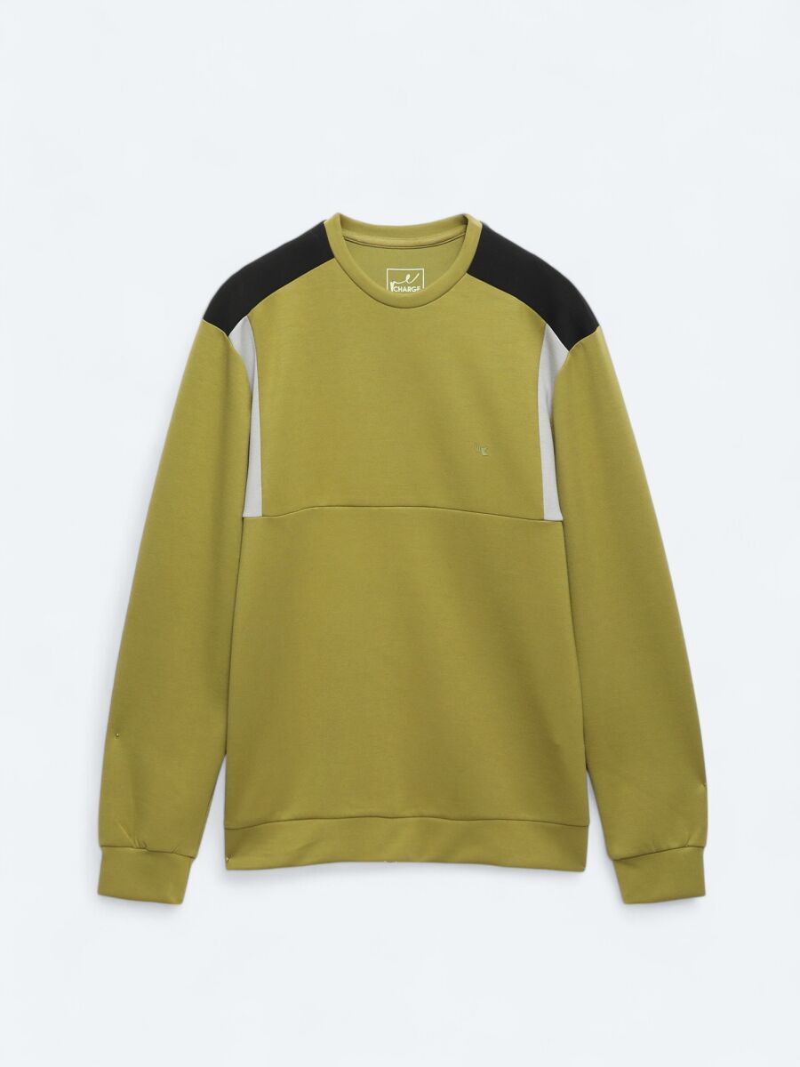 Oil Green Crew Neck Plain Sweatshirt - 7