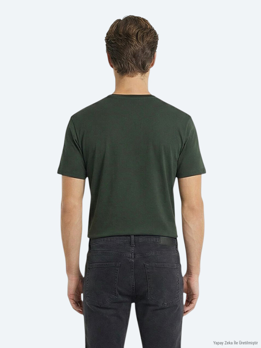 Oil Green Plain 100% Cotton T-Shirt - KİP
