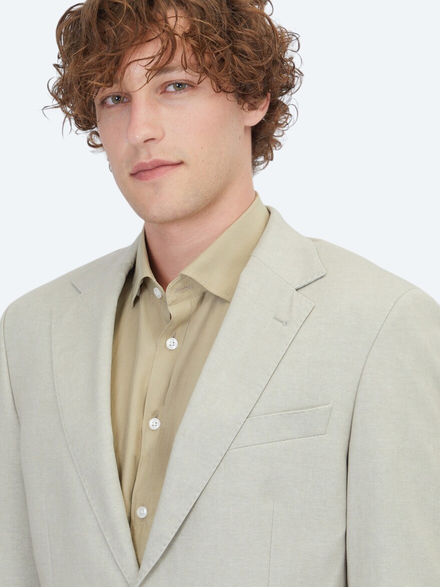 Oil Green Plain Modern Fit Cotton Blended Jacket - 3