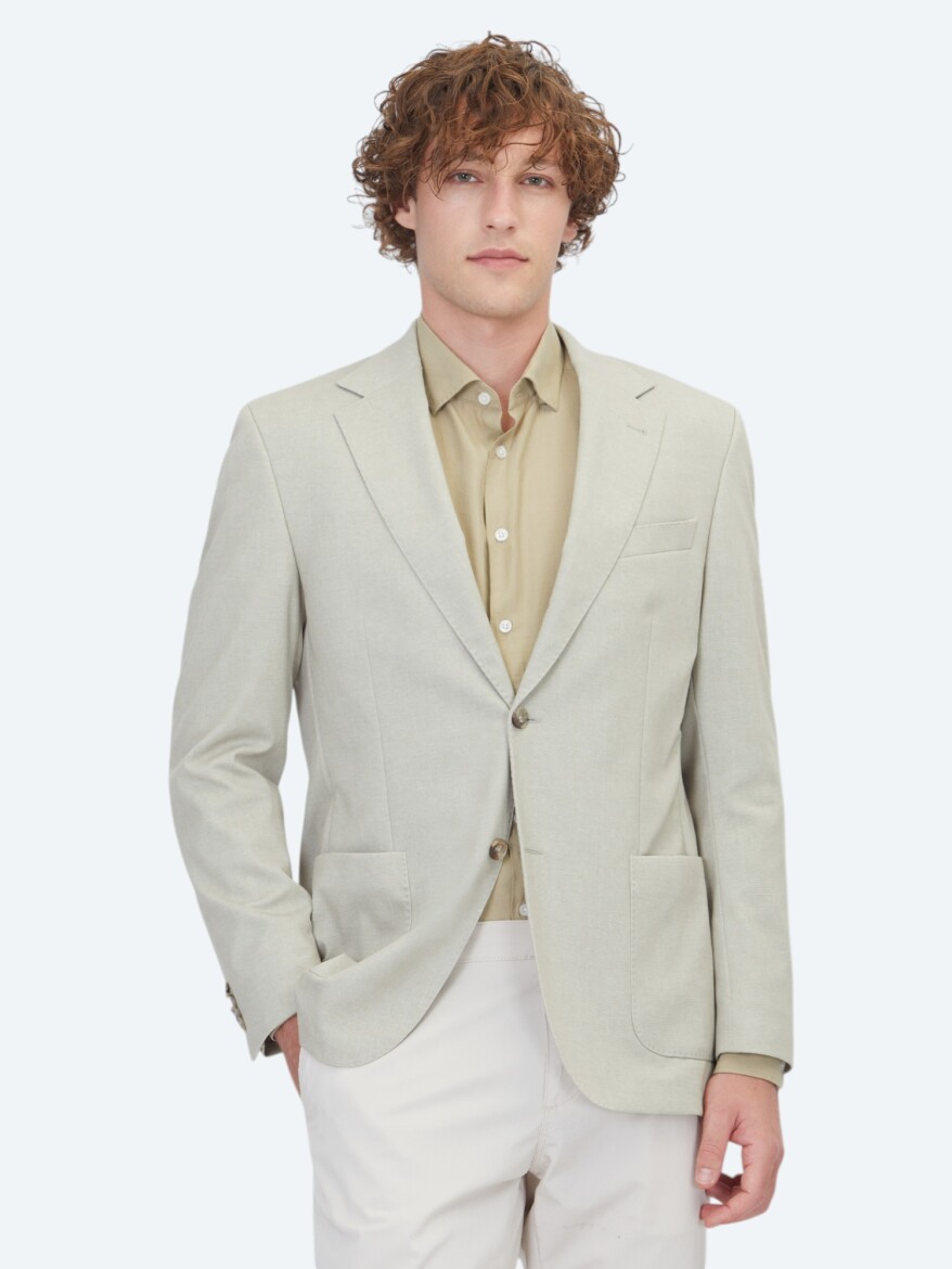 Oil Green Plain Modern Fit Cotton Blended Jacket - KİP