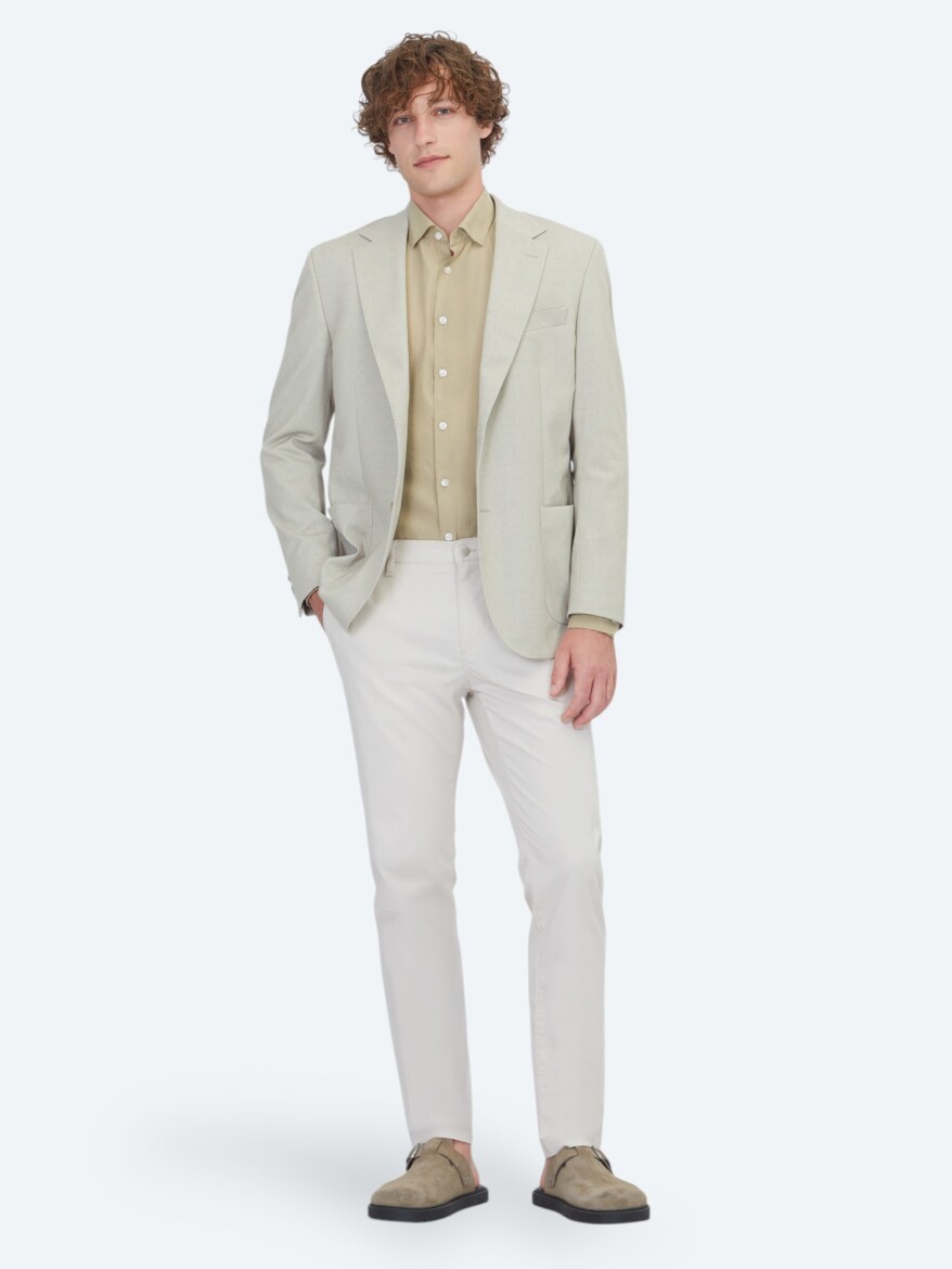 Oil Green Plain Modern Fit Cotton Blended Jacket - KİP