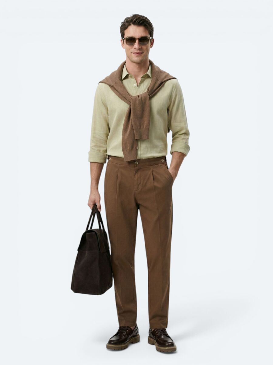 Oil Green Plain Regular Fit Long Weaving Casual 100% Cotton Shirt - 2