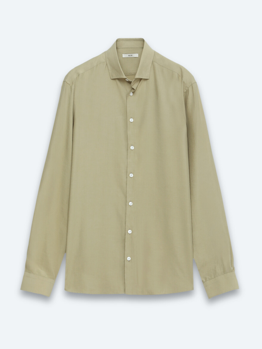 Oil Green Plain Regular Fit Long Weaving Casual Shirt - 5