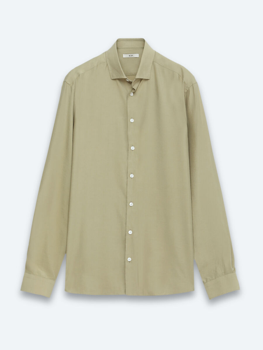 Oil Green Plain Regular Fit Long Weaving Casual Shirt - 5