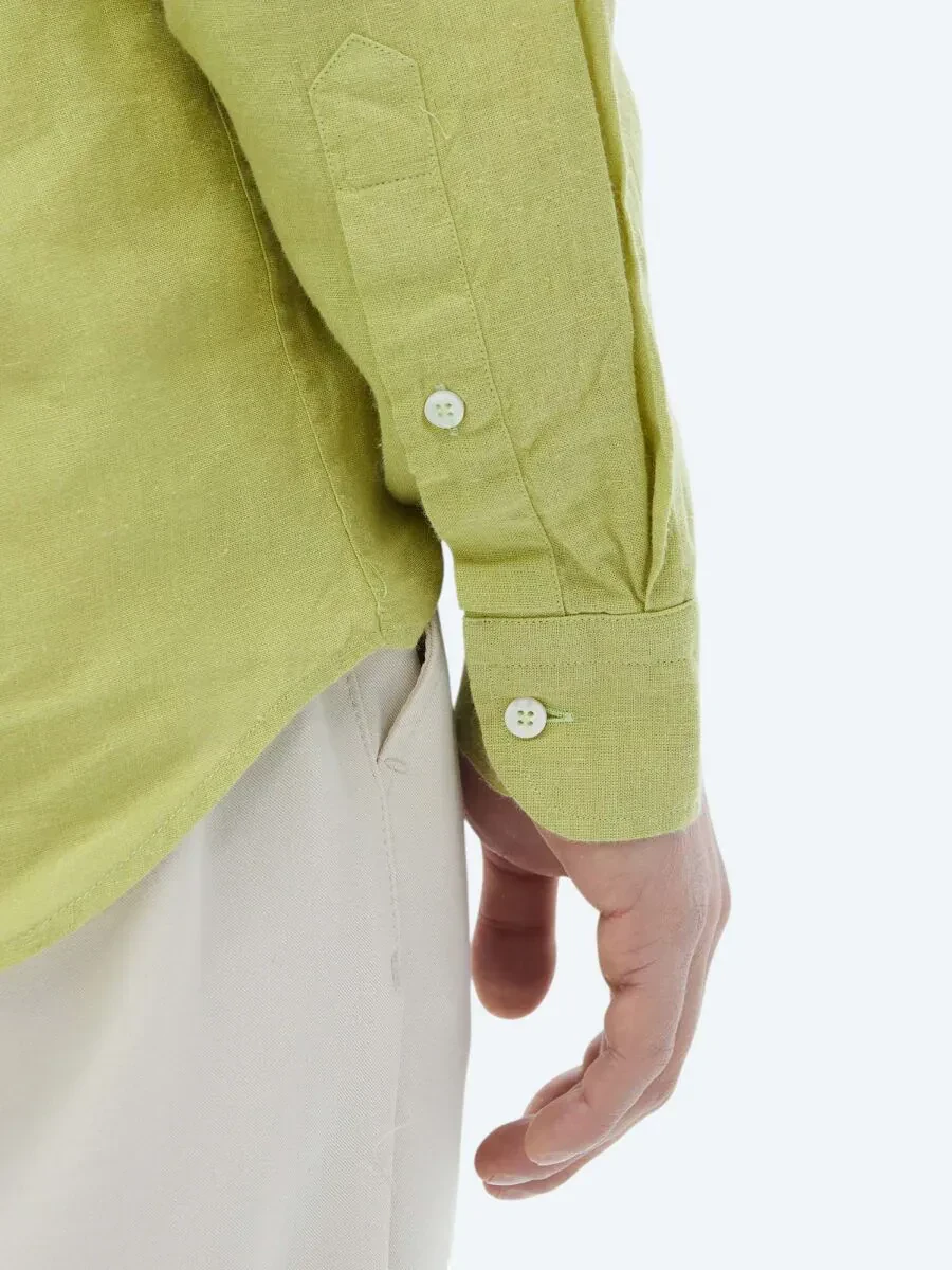 Oil Green Plain Regular Fit Weaving Casual Cotton Blended Shirt - 9