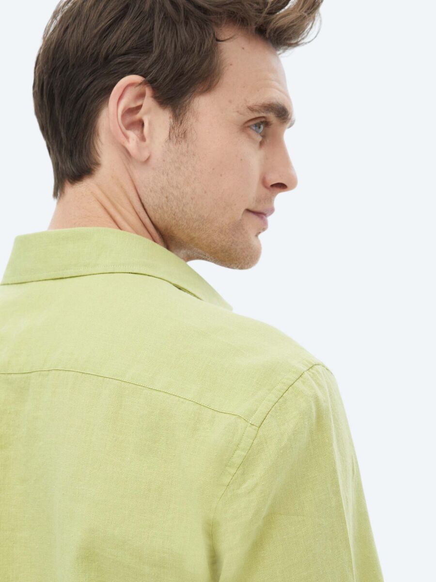 Oil Green Plain Regular Fit Weaving Casual Cotton Blended Shirt - 10