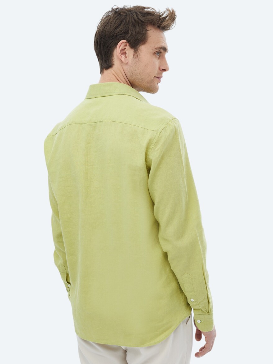 Oil Green Plain Regular Fit Weaving Casual Cotton Blended Shirt - 11