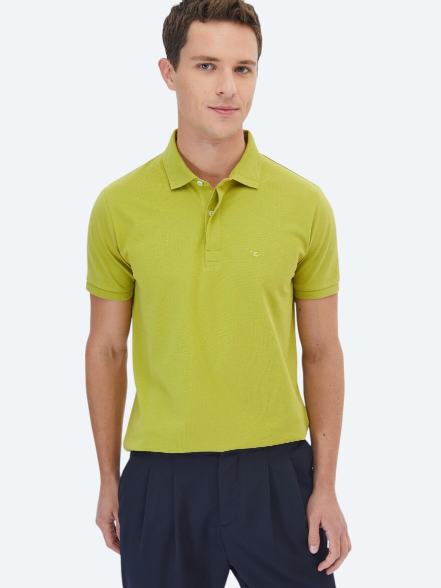 Oil Green Polo Neck 100% Cotton T-Shirt - 1