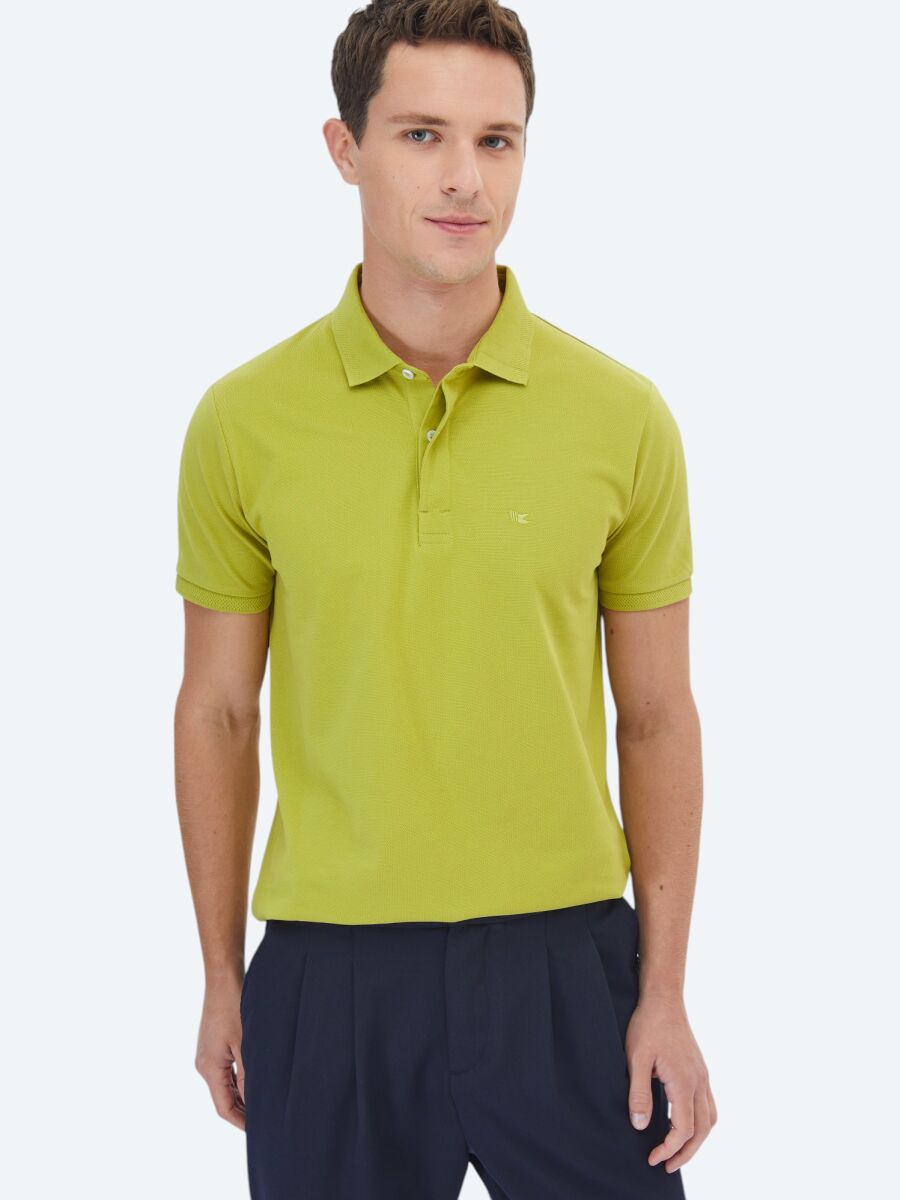 Oil Green Polo Neck 100% Cotton T-Shirt - 1