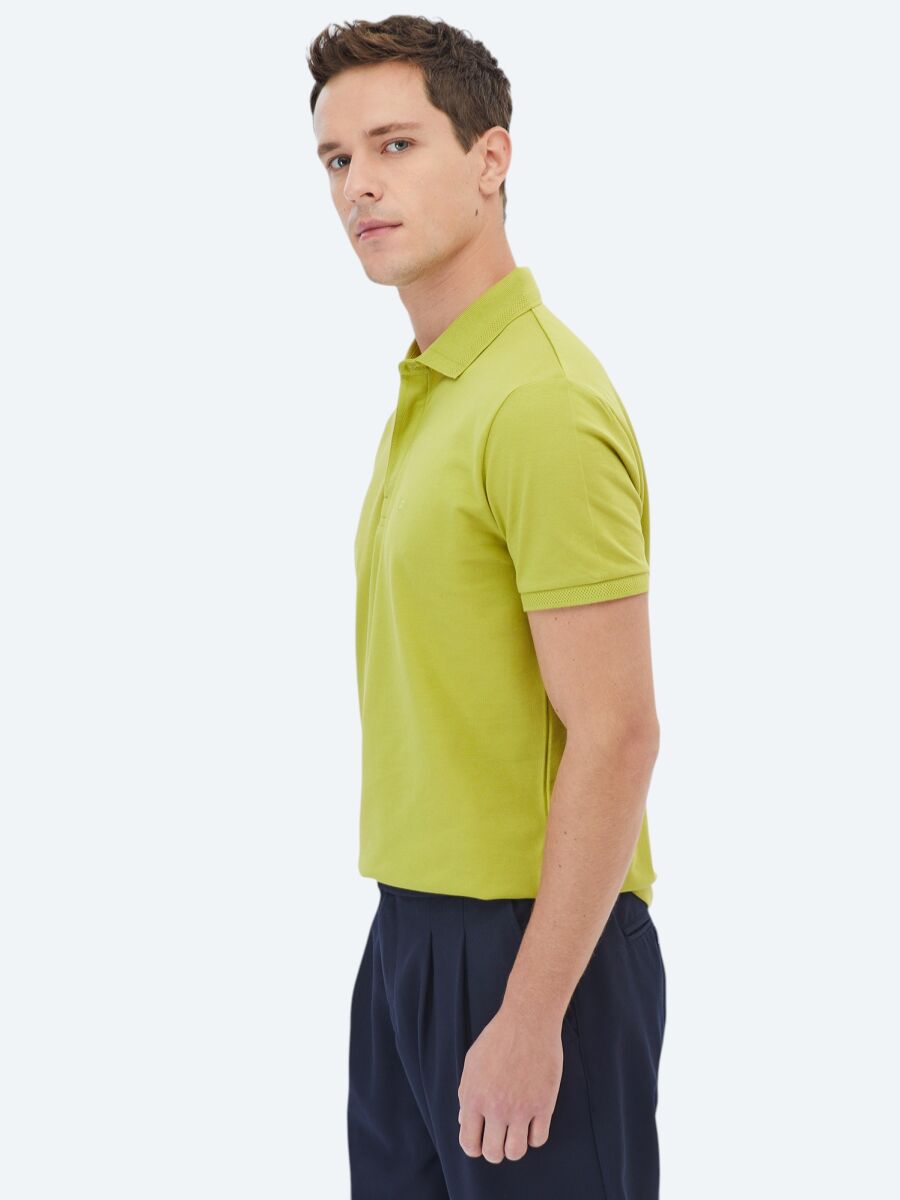 Oil Green Polo Neck 100% Cotton T-Shirt - 3