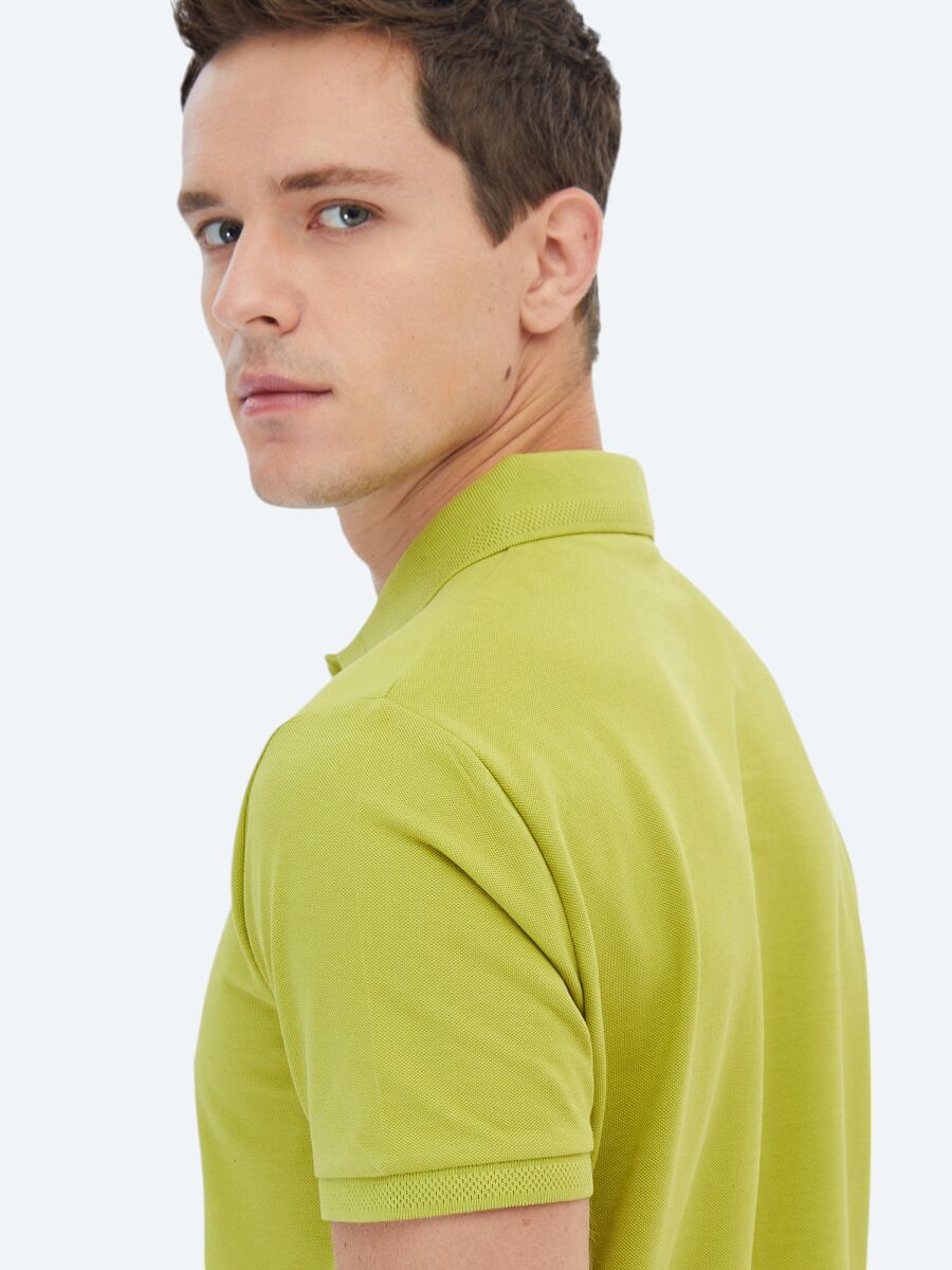 Oil Green Polo Neck 100% Cotton T-Shirt - 5