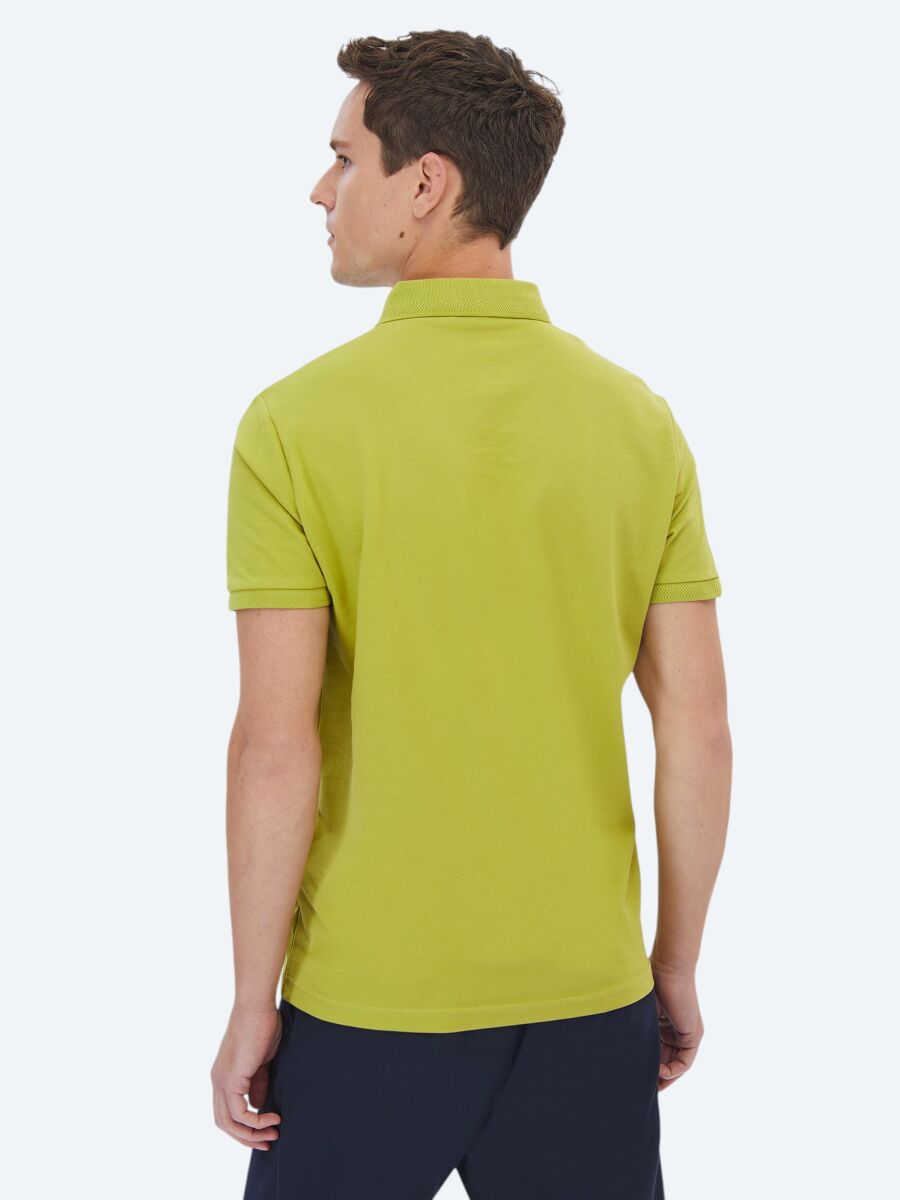 Oil Green Polo Neck 100% Cotton T-Shirt - 6
