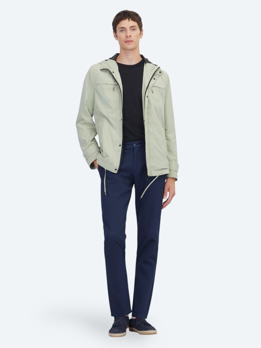 Oil Green Regular Fit Hooded Casual Weaving Coat - 2