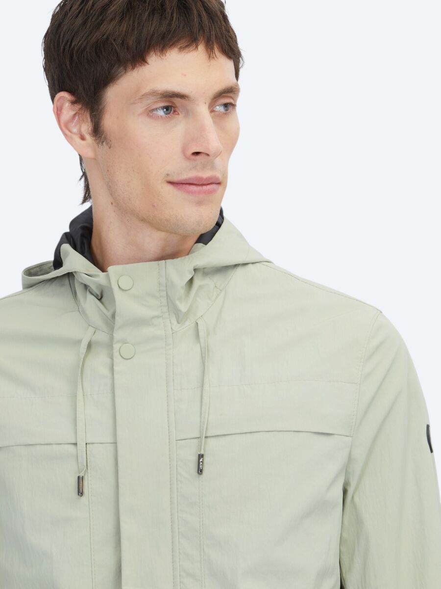 Oil Green Regular Fit Hooded Casual Weaving Coat - 3