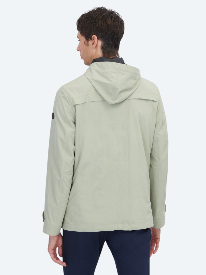 Oil Green Regular Fit Hooded Casual Weaving Coat - 4