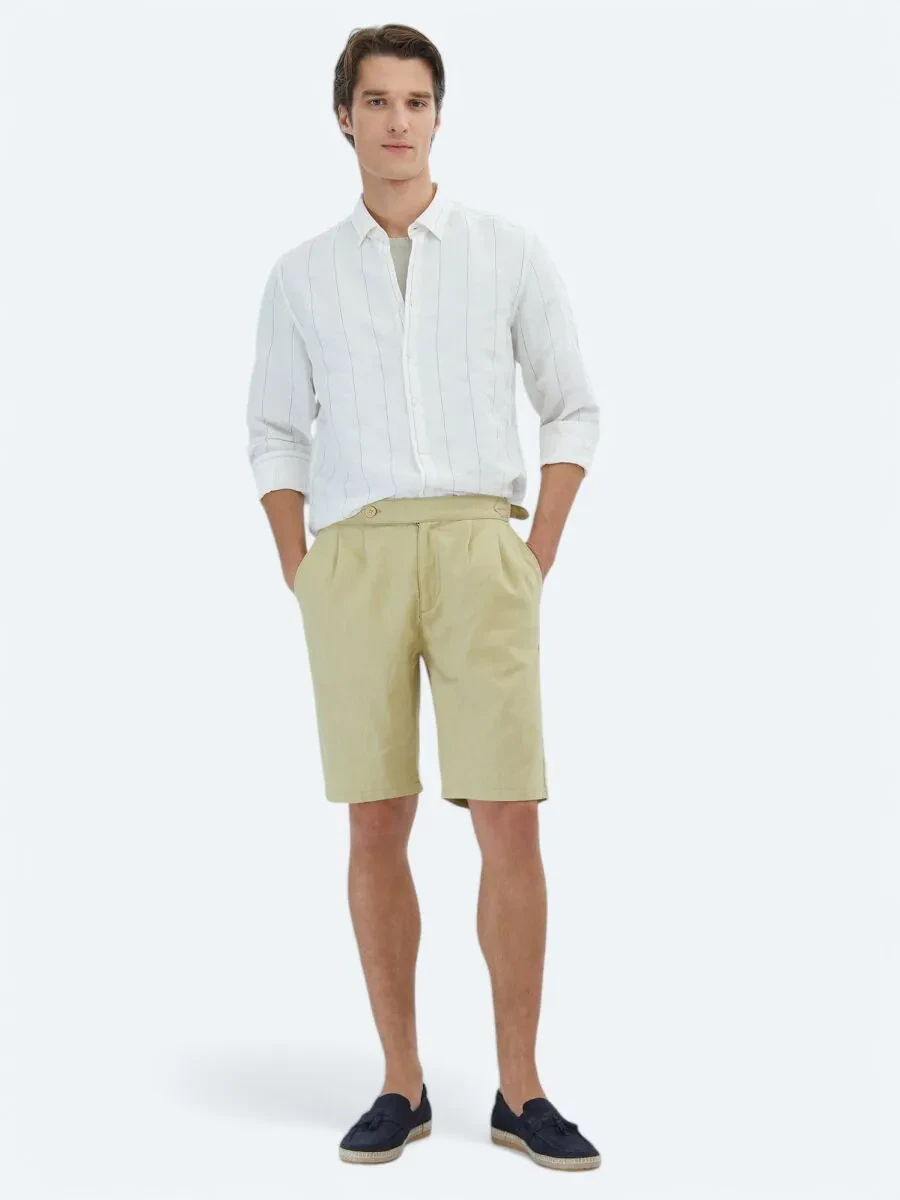 Oil Green Weaving Jogging Fit Casual Cotton Blended Bermuda - 1