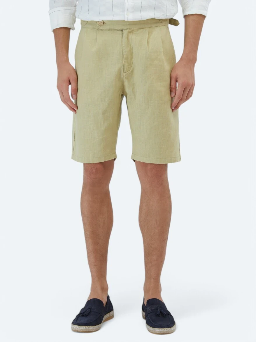 Oil Green Weaving Jogging Fit Casual Cotton Blended Bermuda - 2