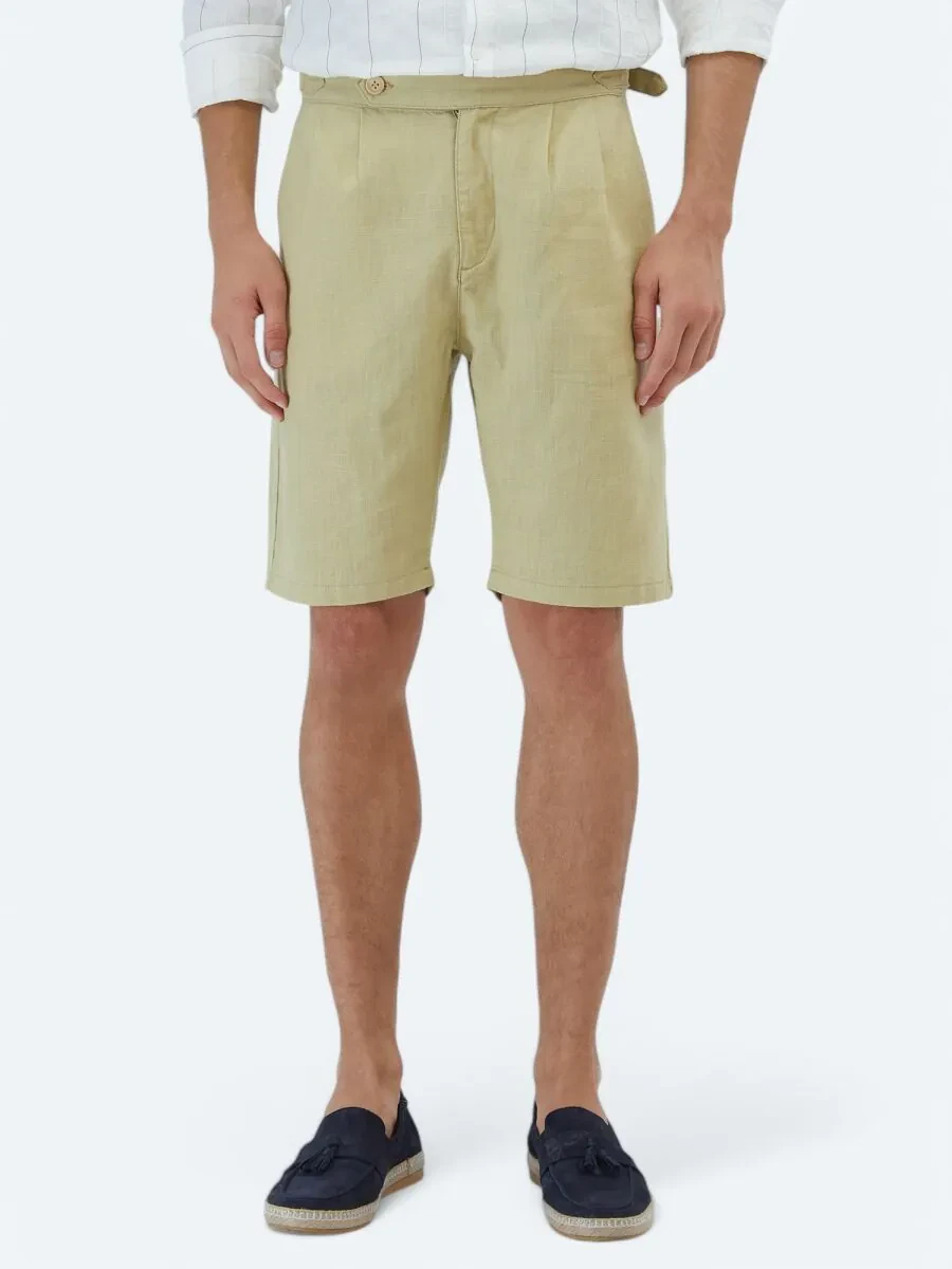 Oil Green Weaving Jogging Fit Casual Cotton Blended Bermuda - 2