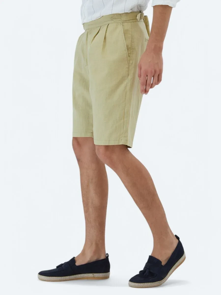 Oil Green Weaving Jogging Fit Casual Cotton Blended Bermuda - 3