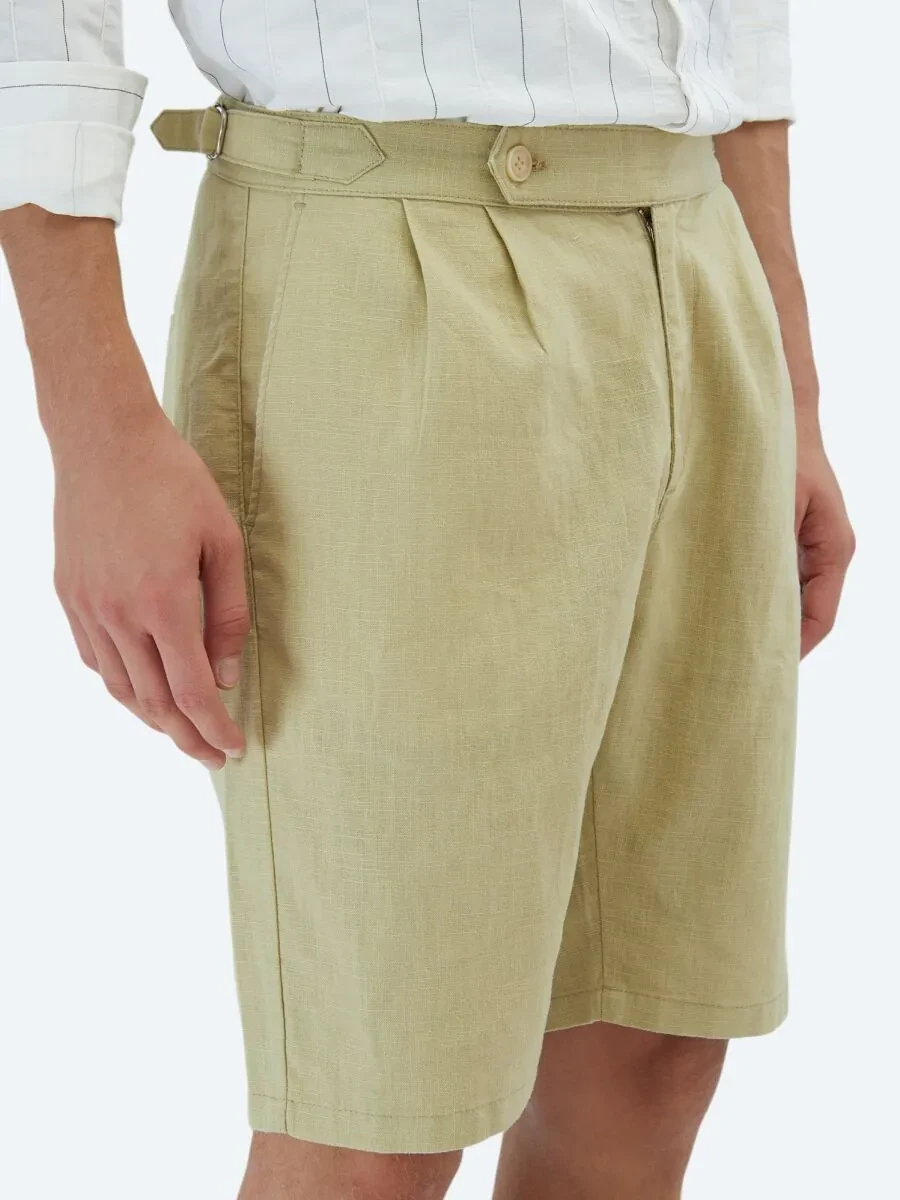 Oil Green Weaving Jogging Fit Casual Cotton Blended Bermuda - 4