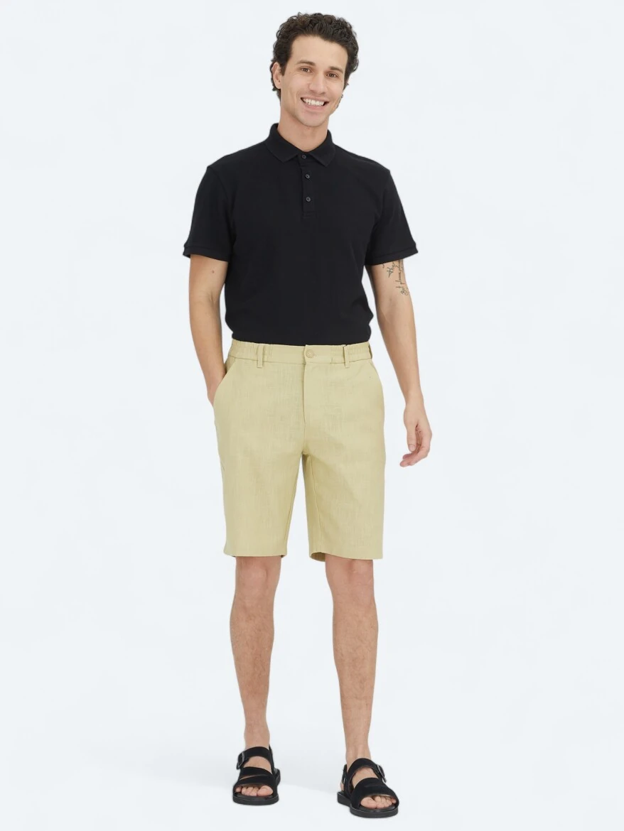 Oil Green Weaving Jogging Fit Casual Cotton Blended Bermuda - KİP