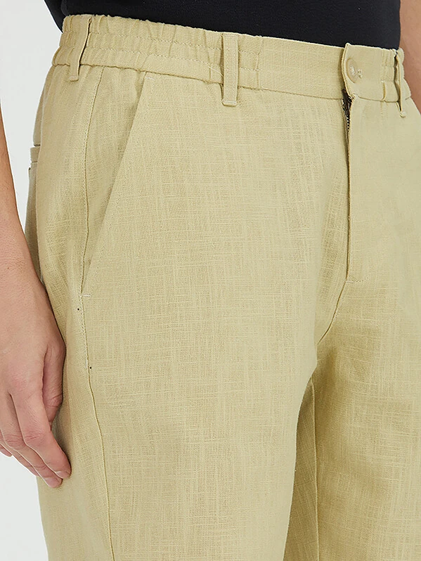 Oil Green Weaving Jogging Fit Casual Cotton Blended Bermuda - KİP