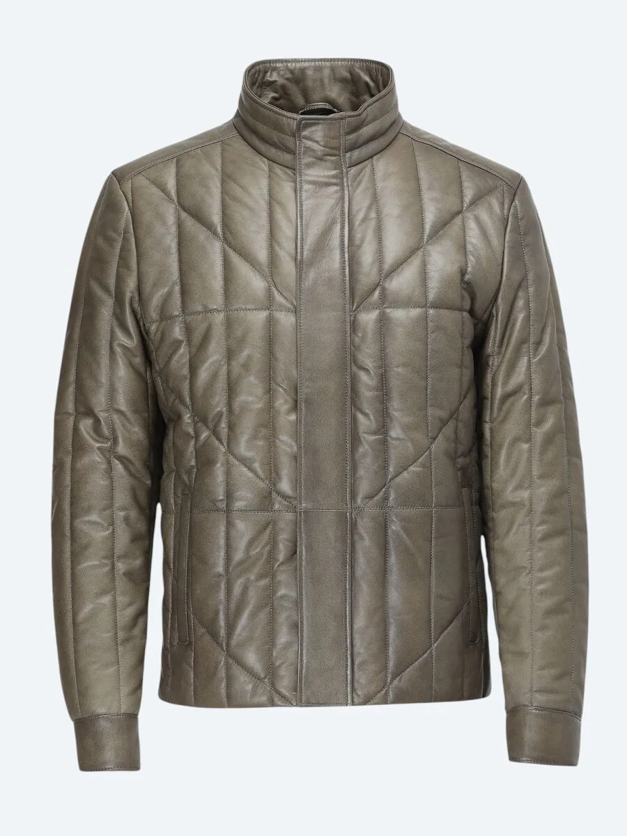 Olive Regular Fit Turtleneck Smart Casual Sheep Leather Leather Coat - 5