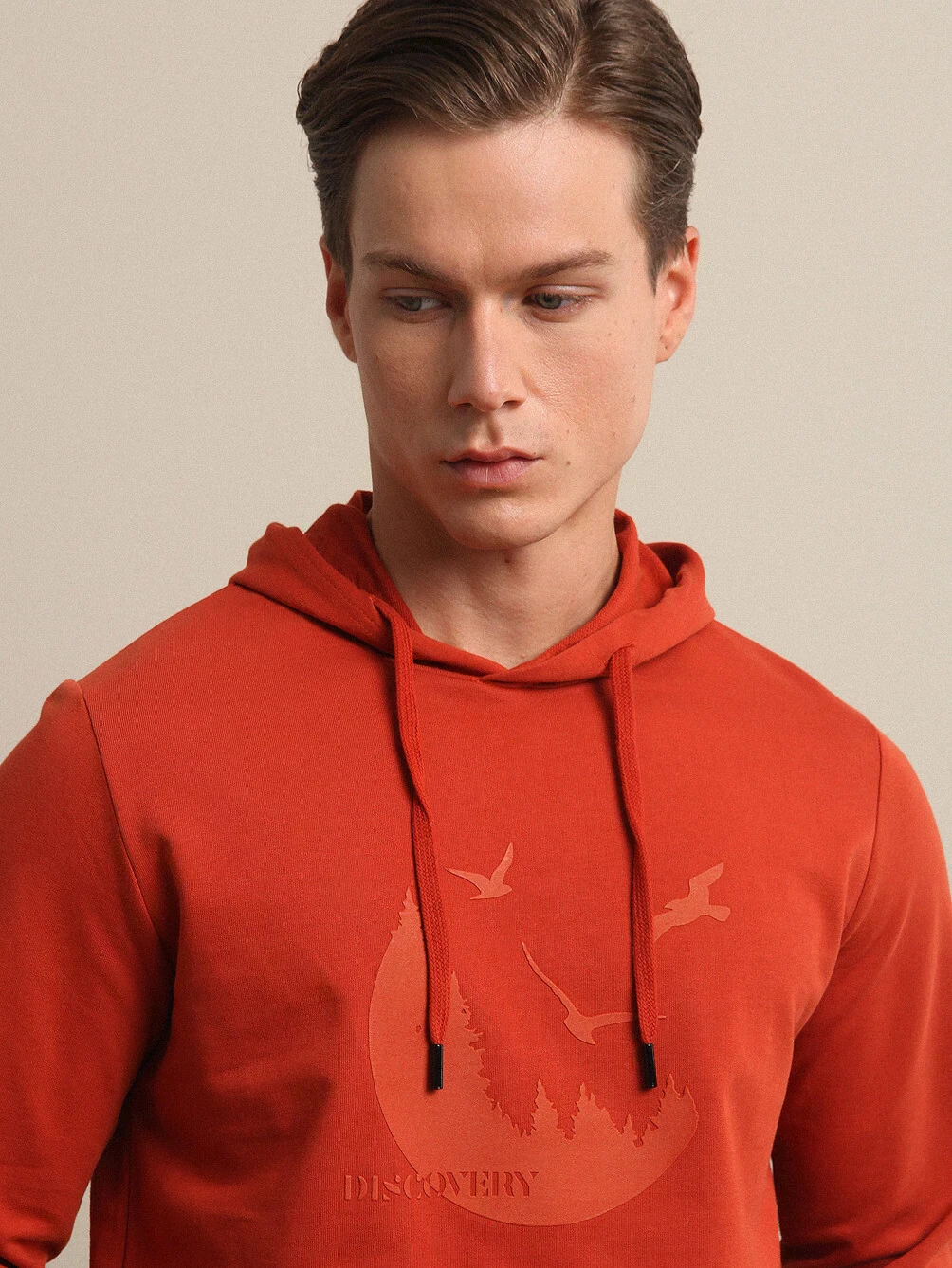 Orange Hooded Printed Sweatshirt - 1