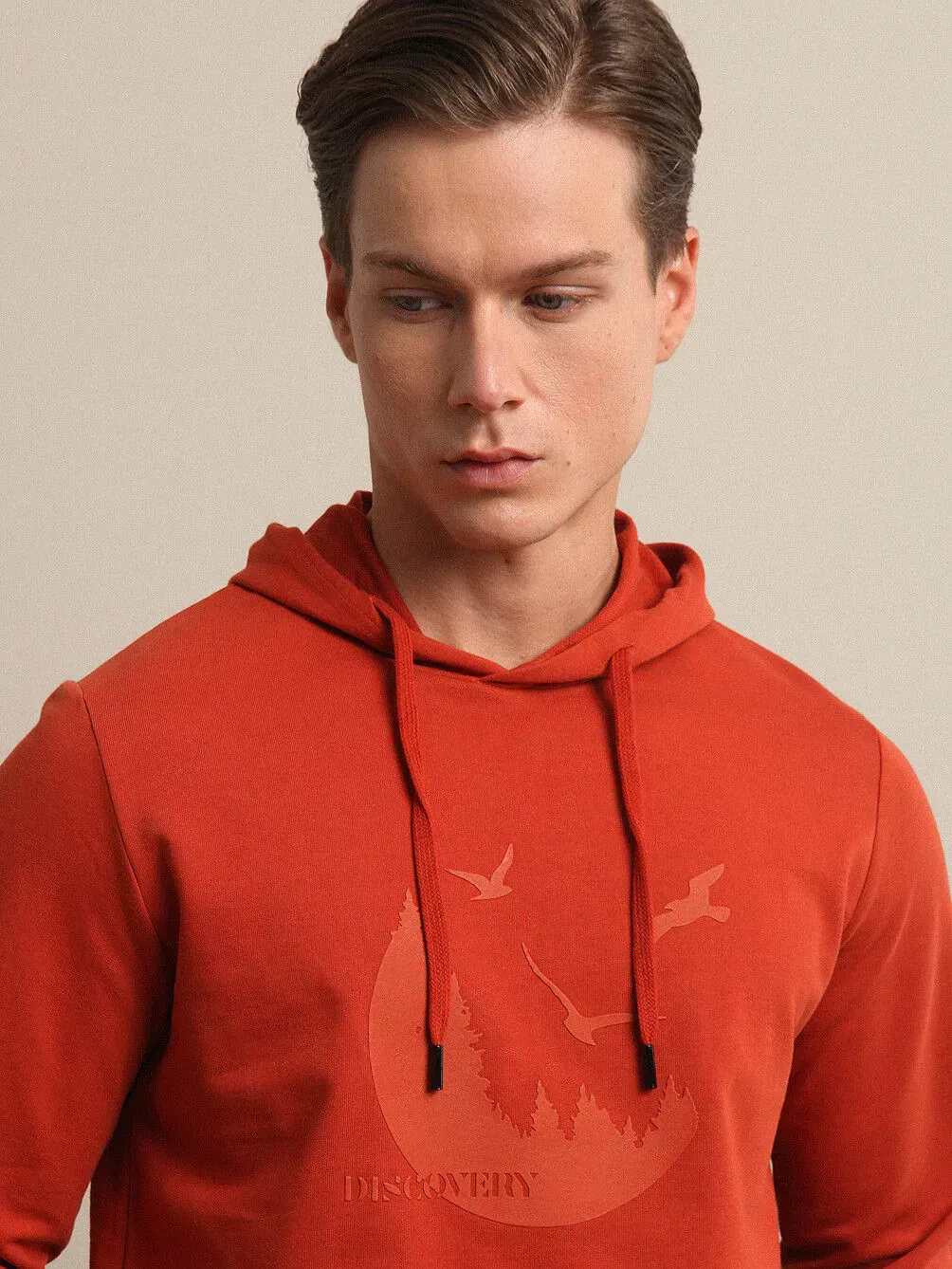 Orange Hooded Printed Sweatshirt - 1