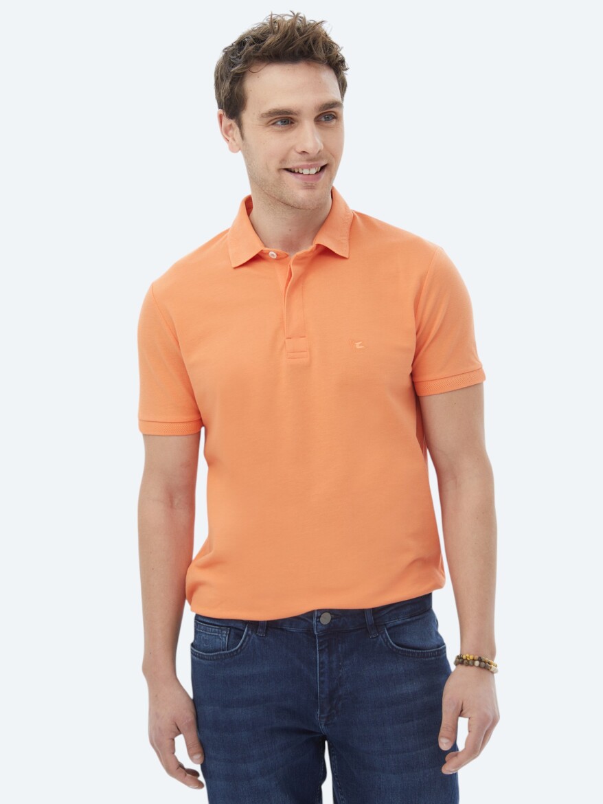 Orange Polo Neck 100% Cotton T-Shirt - 1