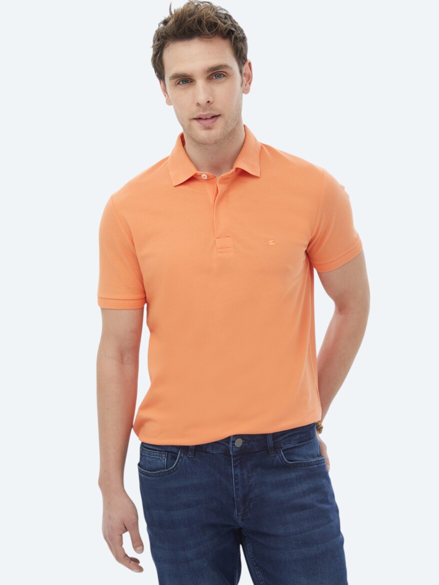 Orange Polo Neck 100% Cotton T-Shirt - 4