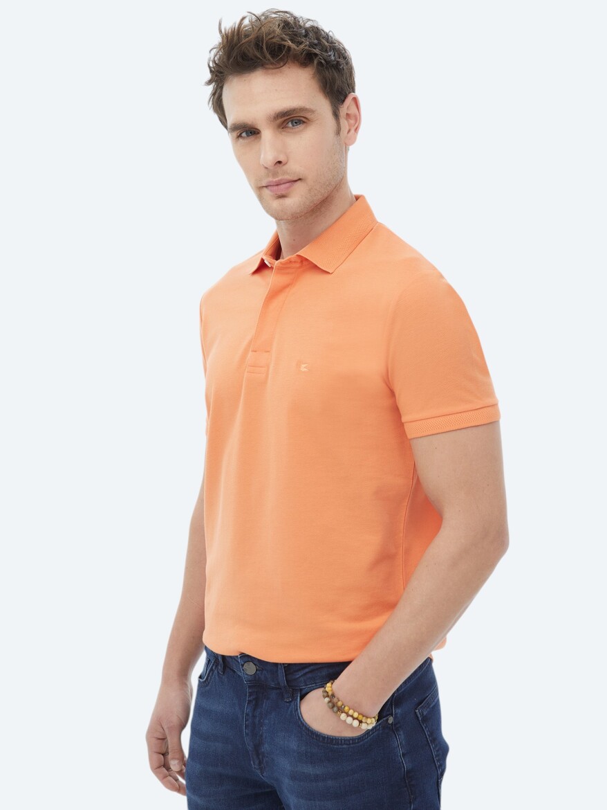 Orange Polo Neck 100% Cotton T-Shirt - 7