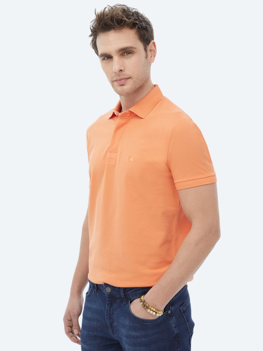 Orange Polo Neck 100% Cotton T-Shirt - 7