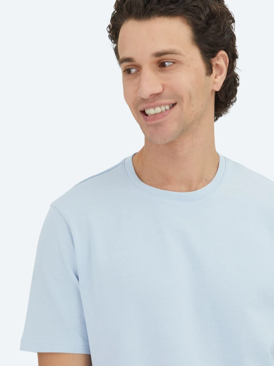 Orta Mavi Düz Bisiklet Yaka %100 Pamuk T-Shirt - KİP