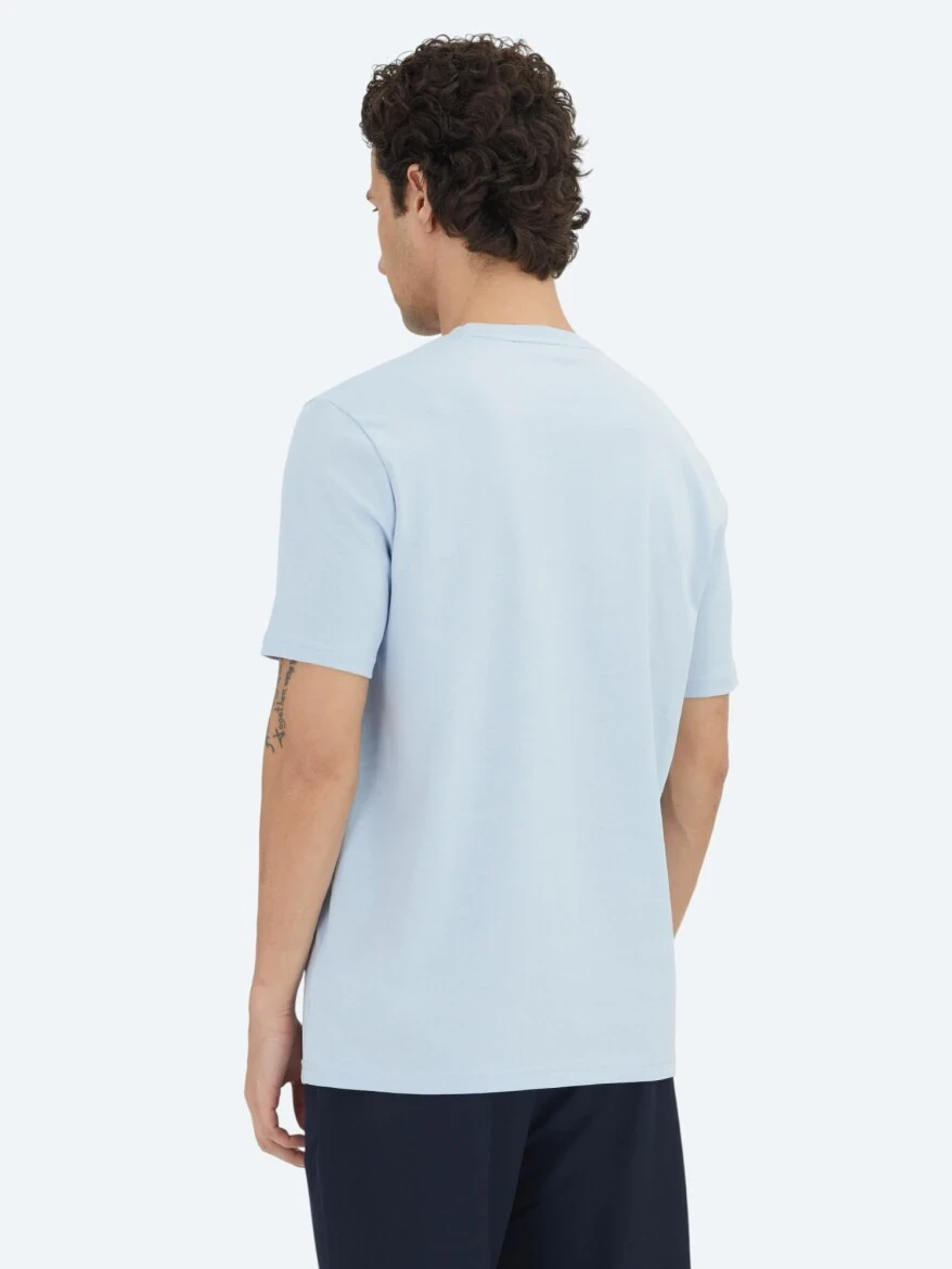 Orta Mavi Düz Bisiklet Yaka %100 Pamuk T-Shirt - 5