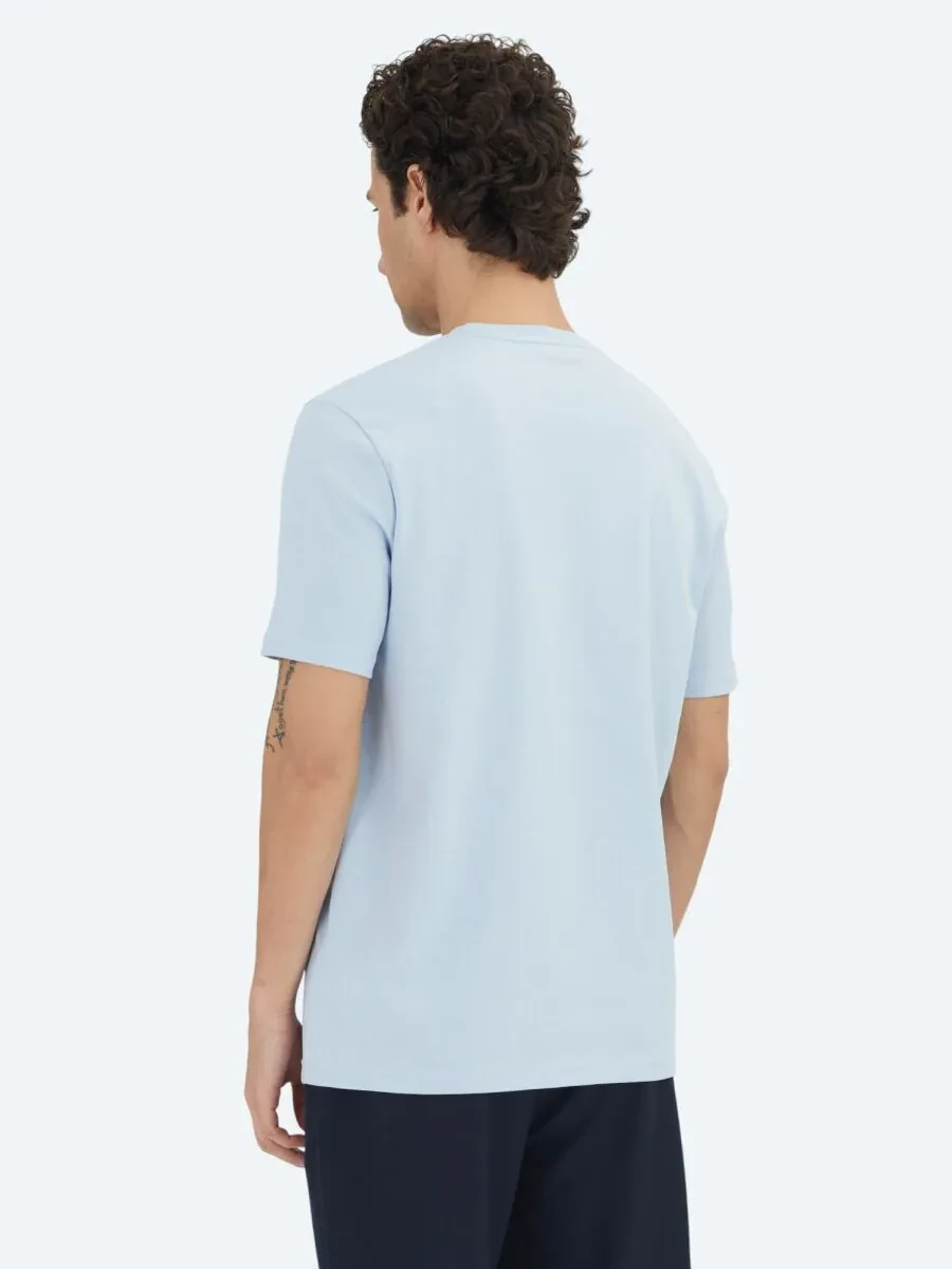 Orta Mavi Düz Bisiklet Yaka %100 Pamuk T-Shirt - 5