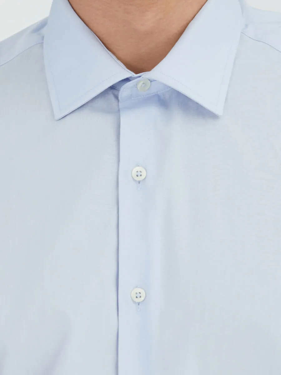 Orta Mavi Regular Fit Dokuma Klasik Pamuk Karışımlı Gömlek - 3