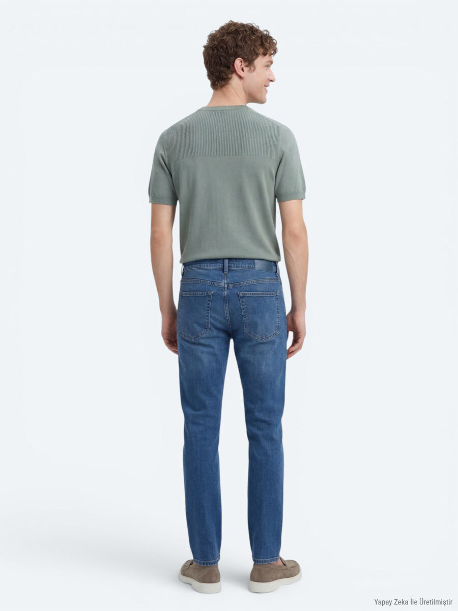 Orta Mavi Slim Fit Çevre Dostu Denim Pamuk Karışımlı Pantolon - 4