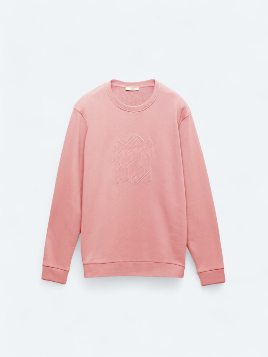 Pembe Bisiklet Yaka Baskılı Sweatshırt - 8