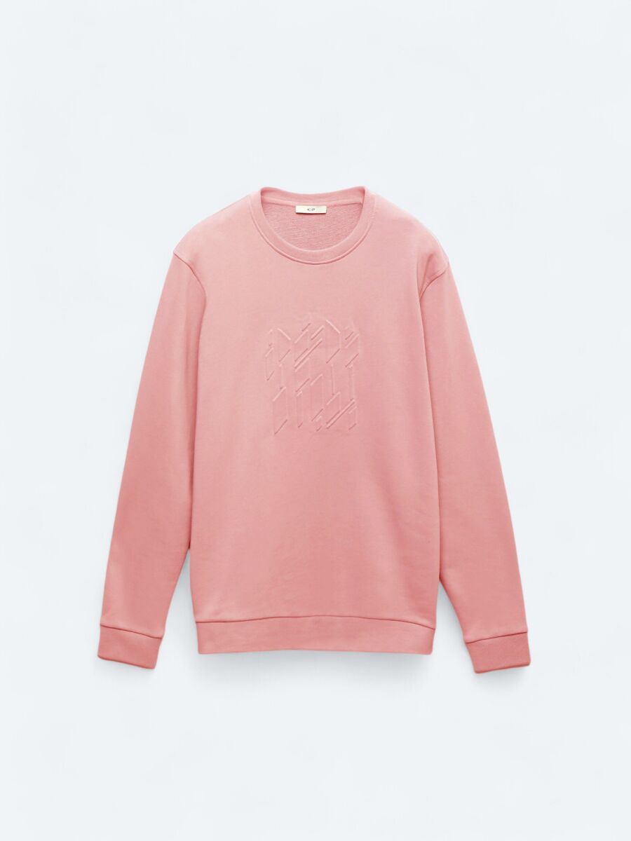 Pembe Bisiklet Yaka Baskılı Sweatshırt - 8