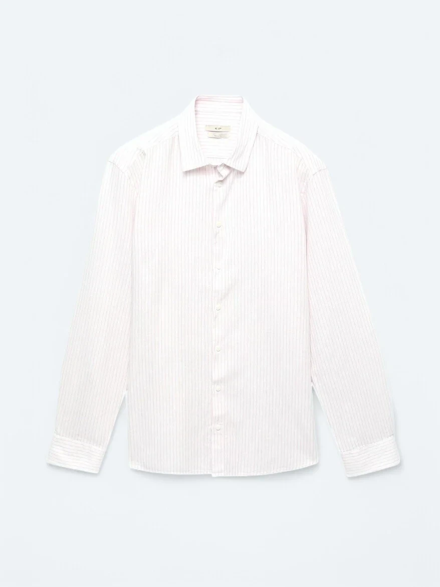 Pembe Çizgili Regular Fit Dokuma Casual Pamuk Karışımlı Gömlek 