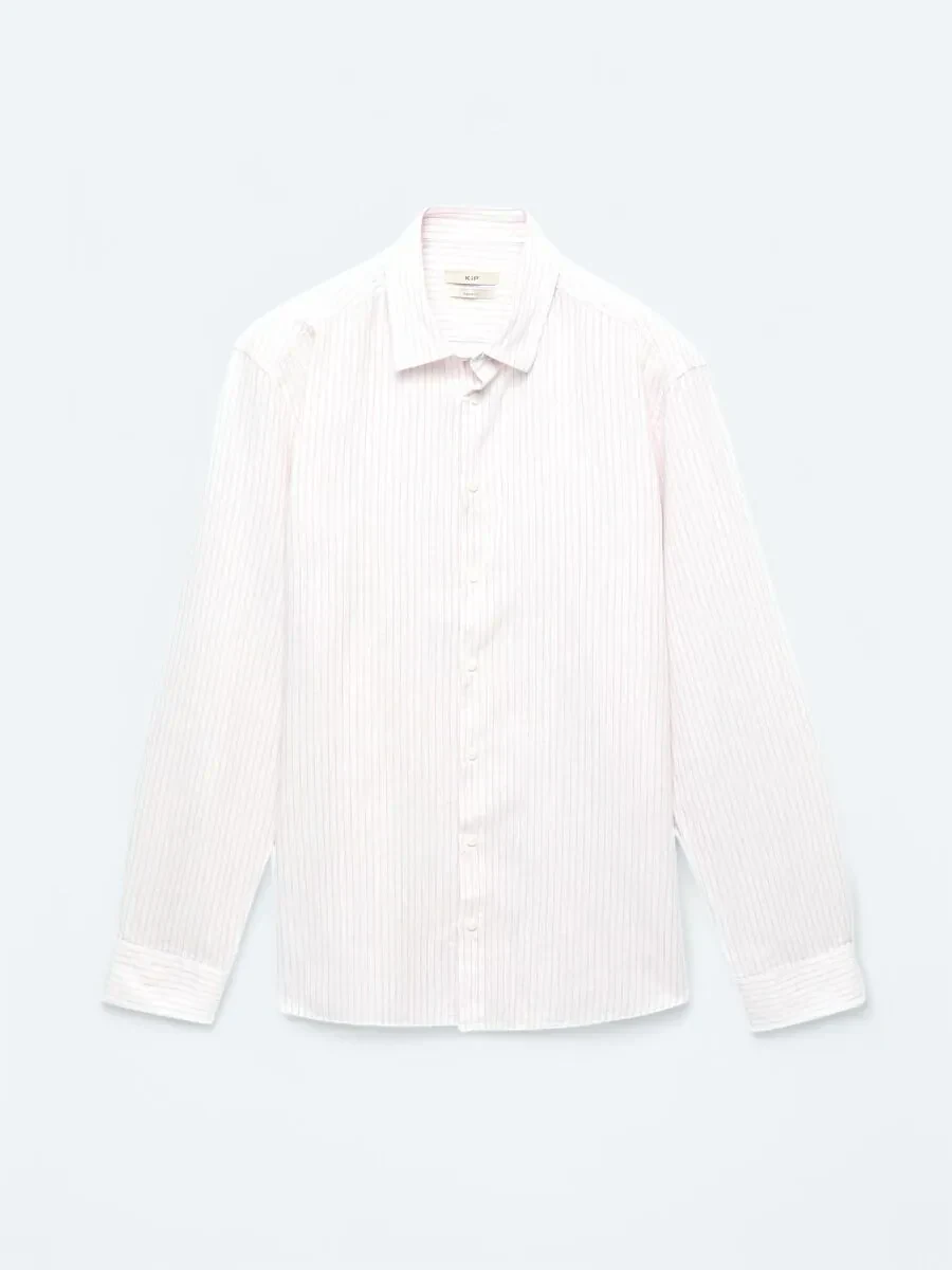Pembe Çizgili Regular Fit Dokuma Casual Pamuk Karışımlı Gömlek - 1